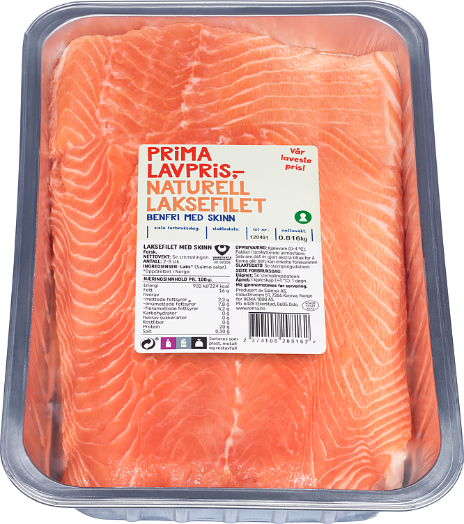 Laksefilet m/Skinn 800g Prima Lavpris