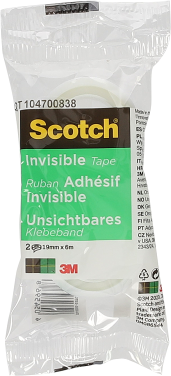 Scotch® Magic™ Usynlig Tape 8-1906r2+1, 19 mm X 6 M, 2 Ruller/pakke