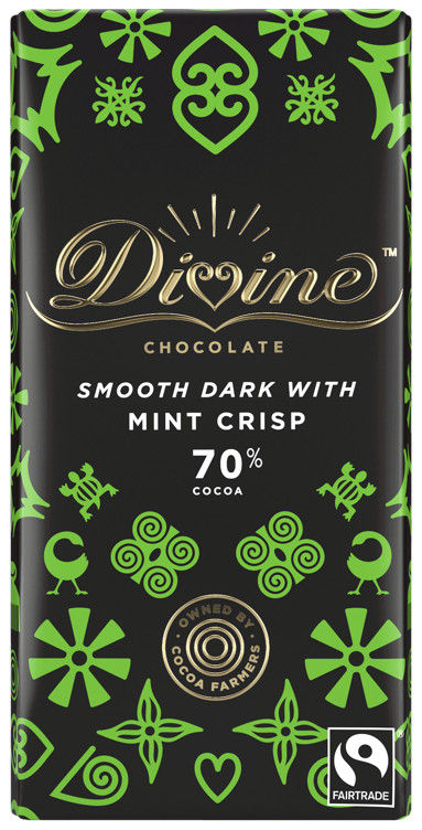70% Dark Mint Chocolate 90g Divine Fairtrade