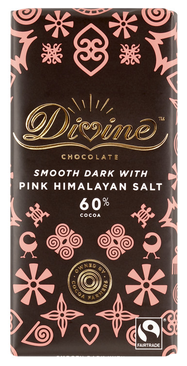 Divine 60 % Dark Fairtrade Chocolate Pink Himalaya Salt 90g