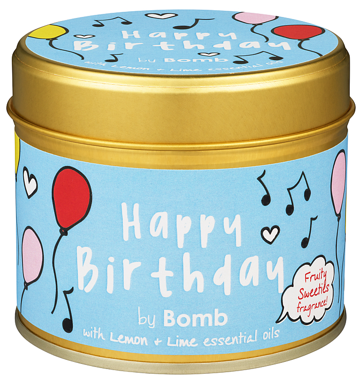 Bilde av Bomb Cosmetics, Duftlys Tinn Happy Birthday, Duft av Lime og Sitron