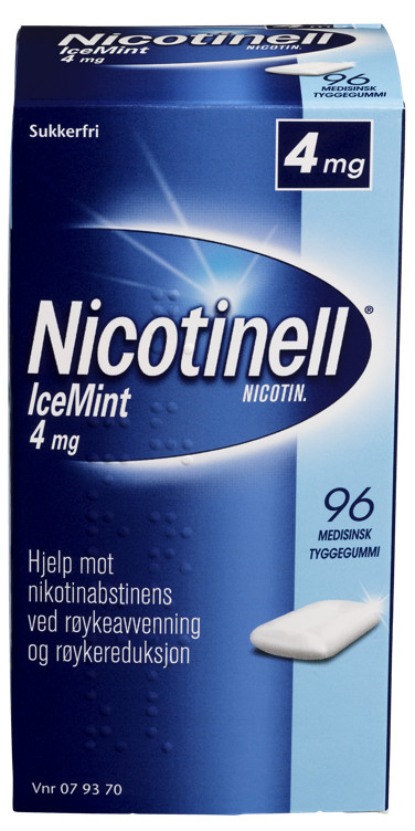 Bilde av Nicotinell 4mg Tyggegummi For Røykeslutt Icemint 96stk Ved Nikotinabstinens i Røykfrie Perioder og Ved Røykeavvenning