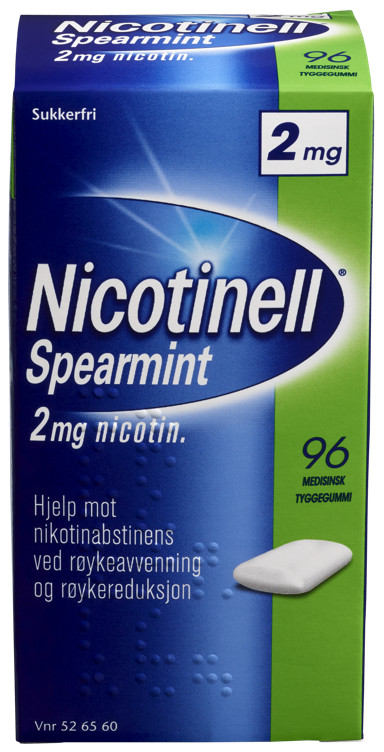 Nicotinell 2mg Tyggegummi For Røykeslutt Spearmint 96stk Ved Nikotinabstinenser i Røykfrie Perioder og Ved Røykeavvenning