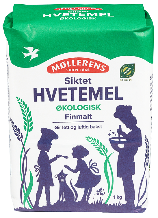 Siktet Hvetemel Økologisk Finmalt, 1kg Møllerens