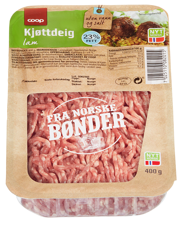 Coop Kjøttdeig av Lam 400g 23%