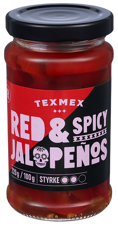Jalapeños Rød i Skiver 220g Tex Mex