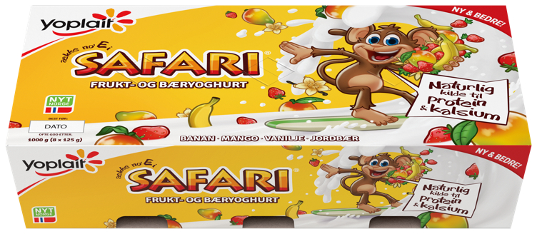 Safari Yoghurt med Mango Jordbær Vanilje og Banan 8x125 g Yoplait