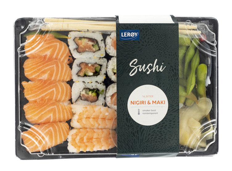 Sushi Fersk Maki og Nigiri Mix Brett 16 Bit Lerøy