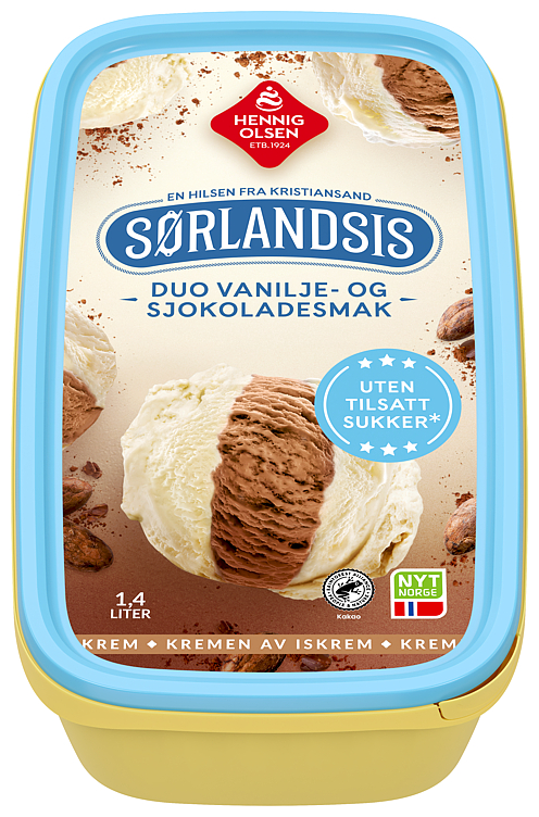 Sørlandsis Duo Vanilje- & Sjokoladesmak uten Tilsatt Sukker 1.4l