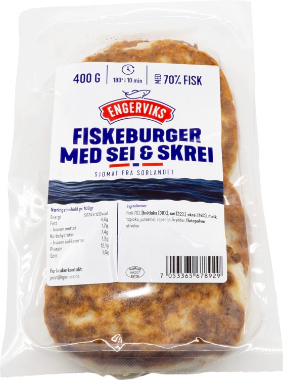 Fiskeburger med Sei & Skrei 400g Engerviks