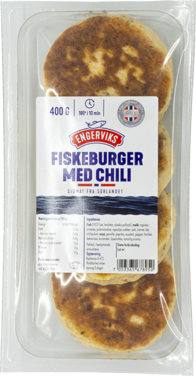 Fiskeburger med Chili 70% 400g Engerviks