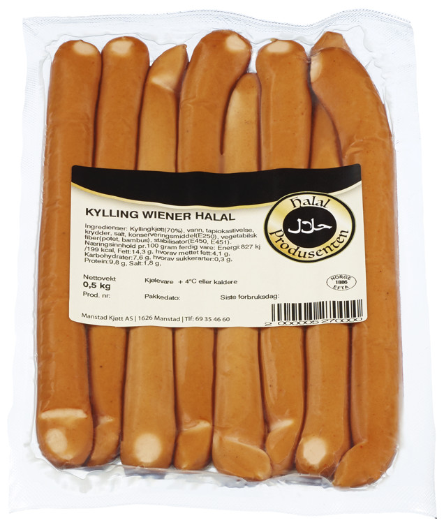 Wiener Kylling Halal Produsenten 500g