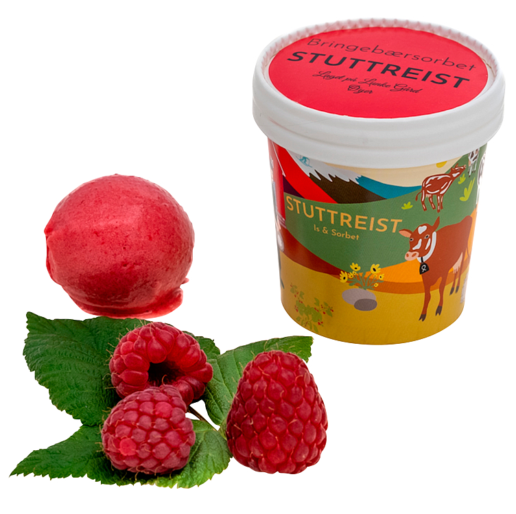 Bringebærsorbet med Skje i Lokk 125ml Stuttreist Is & Sorbet