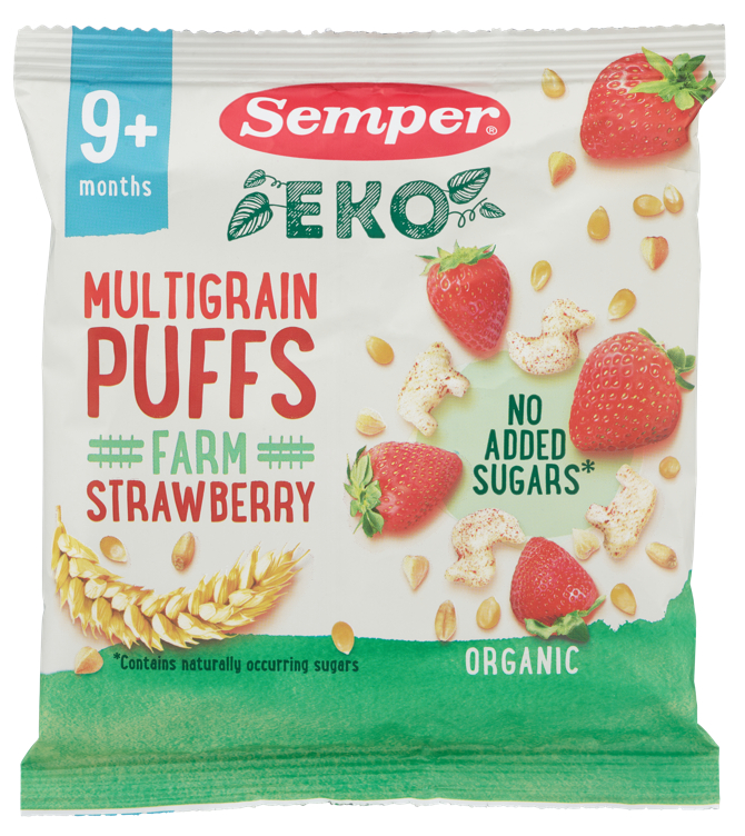 Semper Multigrain Puffs Strawberry 9m, 18g