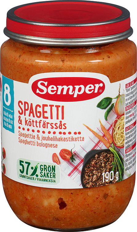 Semper Barnemat Spaghetti Bolognese 8mnd
