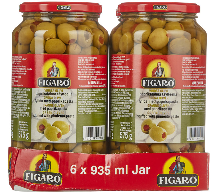 Oliven Grønn m/Paprika 920g Figaro