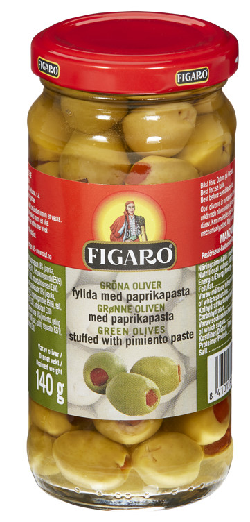 Oliven Grønn m/Paprika 240g Figaro