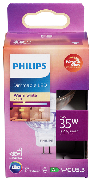Led Spot Mr16 35w Gu5.3 36d Warmglow Dimmable Philips