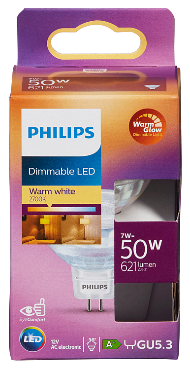 Led Spotpære Warmglow Dimbar 2200-2700kelvin 36 Grader Lysvinkel Philips