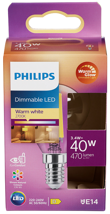 Led Warmglow Dimmable 40w Illum E14 Klar Filament Dimbar Philips