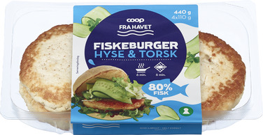 Fiskeburger 80% Hyse Torsk 440g Coop